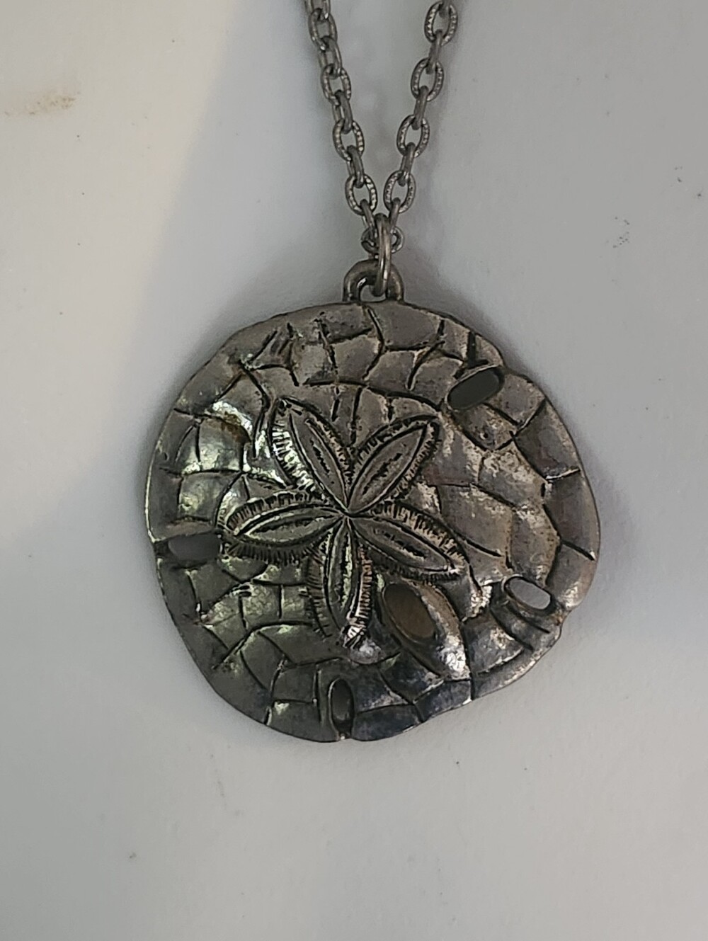 Pewter Sand Dollar Pendant Necklace
